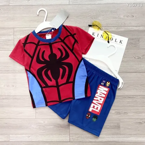 BỘ ĐÙI BÉ TRAI NHÊN ĐỎ PHỐI XANH BỘ NHỆN MARVEL  CHẤT COTTON 100% LÀ CỰC PHẨM  Size 160 trên 30kg mặc Giá 160k/ cả bộ