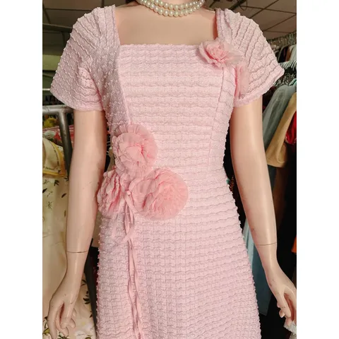 Đầm ren đúp lót 2 lớp kết hoa siêu đẹp Hàng có sẵn giao ngay Màu hồng baby Giá 299k Size SMLXL