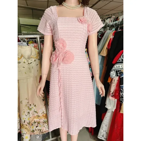 Đầm ren đúp lót 2 lớp kết hoa siêu đẹp Hàng có sẵn giao ngay Màu hồng baby Giá 299k Size SMLXL