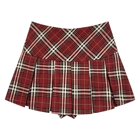 (sẵn) Chân váy xếp ly kẻ caro dáng ngắn màu đỏ  Hàng có sẵn giao ngay  DƯới 65kg mặc đẹp Giá 200k