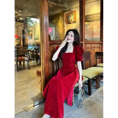 SÉT ÁO DÀI NHUNG KIM TUYẾN Y HÌNH KÈM QUẦN TUYẾT NHUNG XỊN XÒ Giá 299k/ cả set Hàng có sẵn giao ngay