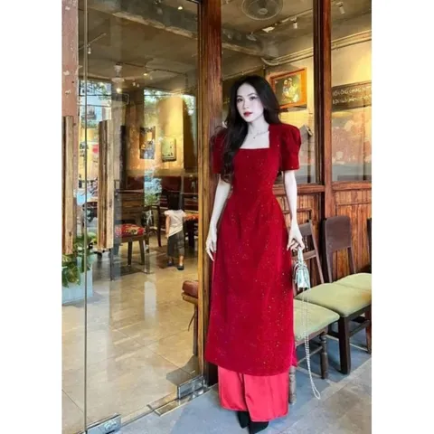 SÉT ÁO DÀI NHUNG KIM TUYẾN Y HÌNH KÈM QUẦN TUYẾT NHUNG XỊN XÒ Giá 299k/ cả set Hàng có sẵn giao ngay