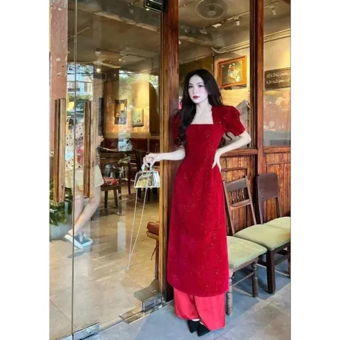 SÉT ÁO DÀI NHUNG KIM TUYẾN Y HÌNH KÈM QUẦN TUYẾT NHUNG XỊN XÒ Giá 299k/ cả set Hàng có sẵn giao ngay
