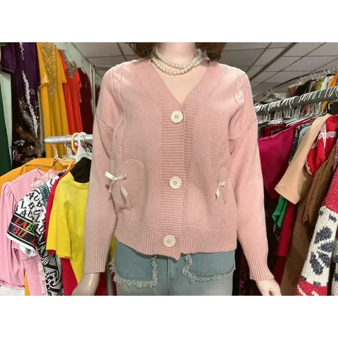 Áo dệt kim cổ Áo len cardigan mềm mại   Hàng có sẵn giao ngay Màu hồng Giá 220k, người ta đang bán 3xx