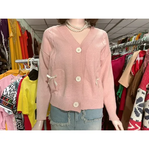 Áo dệt kim cổ Áo len cardigan mềm mại   Hàng có sẵn giao ngay Màu hồng Giá 220k, người ta đang bán 3xx