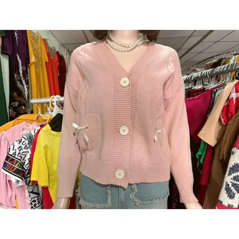 Áo dệt kim cổ Áo len cardigan mềm mại   Hàng có sẵn giao ngay Màu hồng Giá 220k, người ta đang bán 3xx