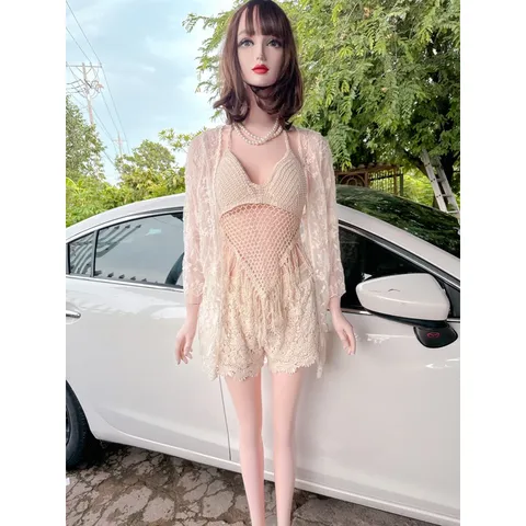 Set ren đi biển màu kem siêu đẹp Áo choàng giá 200k Áo bra giá 150k Quần ren giá 200k Set cả 3 chi tiết giá 399k