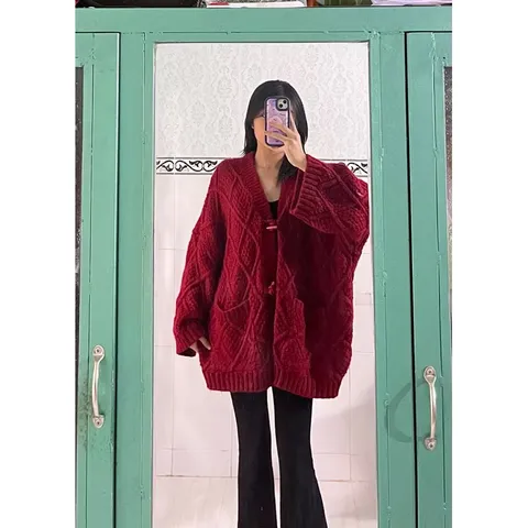 Hàng Sẵn_Áo khoác len dệt kim cổ V phong cách nút cách điệu siêu đẹp Hàng cao cấp Quảng Châu  Có sẵn giao ngay