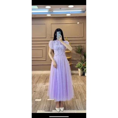 Đầm ren dáng dài Màu tím + vàng + xanh mint Hàng có sẵn giao ngay  Đủ size Chất liệu ren 2 lớp cao cấp Giá 420k