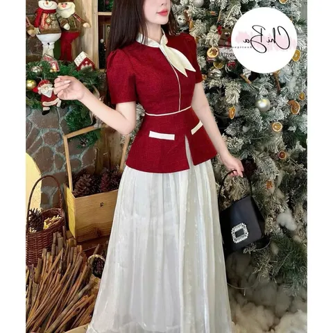 Set áo tiểu thư + chân váy Hàng có sẵn giao ngay màu đen trắng  Dưới 65kg mặc đẹp Giá 320k/ cả set
