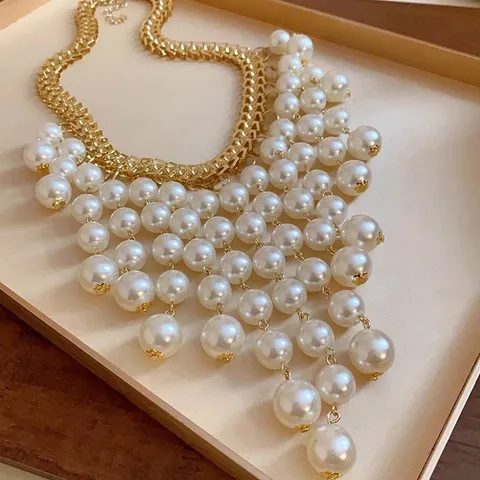 Vòng cổ tua rua ngọc traii sang trọng chữ  tua rua Hàng có sẵn giao ngay Giá 250k