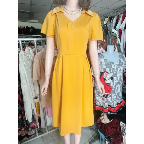 Đầm cổ cách điệu dáng xoè chất umi co giãn cao cấp phù hợp đi chơi , đi làm siêu đẹp Hàng có sẵn giao ngay Dưới 70kg