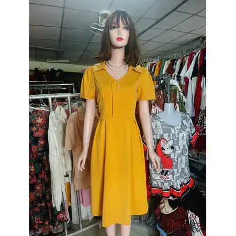 Đầm cổ cách điệu dáng xoè chất umi co giãn cao cấp phù hợp đi chơi , đi làm siêu đẹp Hàng có sẵn giao ngay Dưới 70kg