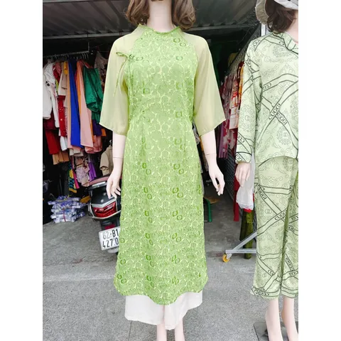 Áo Dài Cách Tân Vải Gấm 2Da  +Quần Vải cao cấp Hàng có sẵn giao ngay  Đủ size SML Giá 399k/ cả set ( áo dài kèm quần)