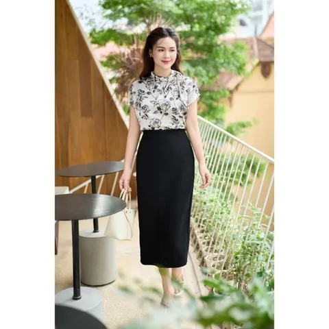 Chân váy bút chì dáng dài 83cm - Chân váy công sở dài - Chân váy dáng dài xẻ sau dễ đi lại, cạp cao, vải mềm mát