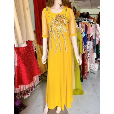 Đầm solen dáng dài đính kết siêu đẹp Hàng đính kết tay thủ công Giá 399k Hàng có sẵn giao ngay  Chất liệu solen xịn