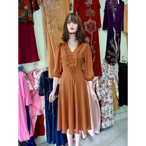 Đầm đúp lót 2 lớp Hàng cao cấp  Chất liệu chifffon cao cấp xịn Hàng có sẵn giao ngay  Giá 290k Dưới 70kg mặc đẹp Màu cam