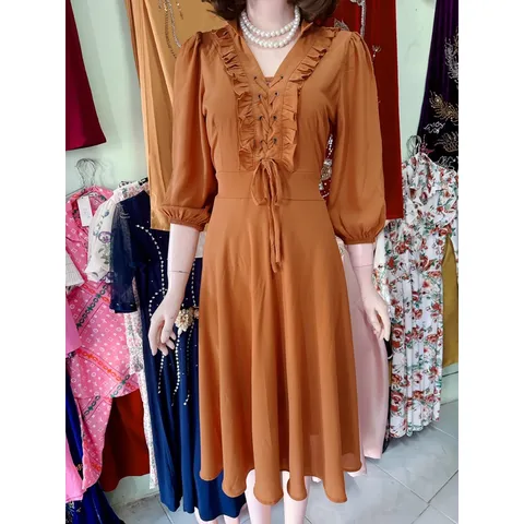 Đầm đúp lót 2 lớp Hàng cao cấp  Chất liệu chifffon cao cấp xịn Hàng có sẵn giao ngay  Giá 290k Dưới 70kg mặc đẹp Màu cam
