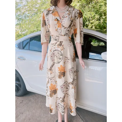 đầm cổ vest dáng dài