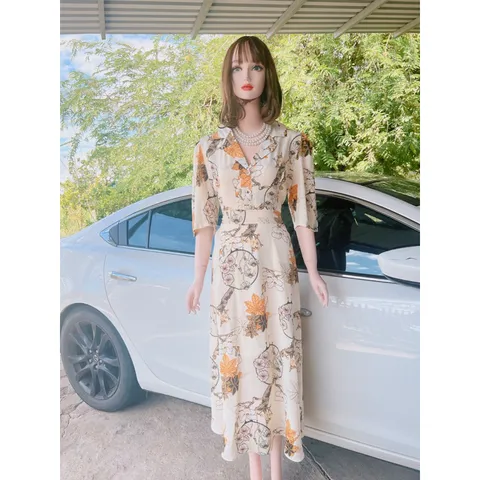 đầm cổ vest dáng dài