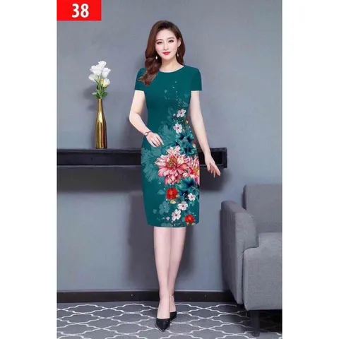 Đầm In Hoa 3D Cao Cấp Chất liệu thun poly cao cấp co giản 4 chiều Giá 290k Hàng xịn đẹp cao cấp