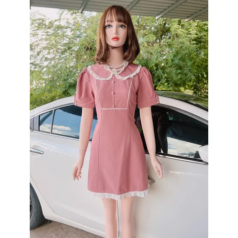 Đầm CỔ BÈO SEN Màu hồng siêu đẹp Giá 250k Hàng có sẵn giao ngay