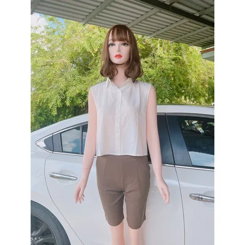 Set áo sơ mi trắng + quần ngố màu nâu tây Size SM Giá 250k/ cả set Hàng có sẵn giao ngay