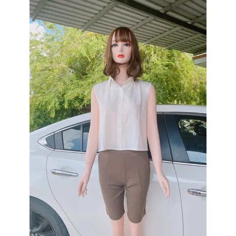 Set áo sơ mi trắng + quần ngố màu nâu tây Size SM Giá 250k/ cả set Hàng có sẵn giao ngay