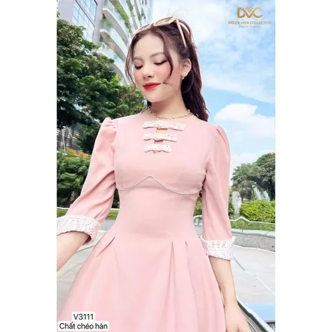 VÁY HỒNG XOÈ TAY LỠ PHỐI REN  Giá 330k Hàng có sẵn giao ngay