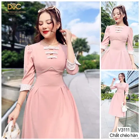 VÁY HỒNG XOÈ TAY LỠ PHỐI REN  Giá 330k Hàng có sẵn giao ngay