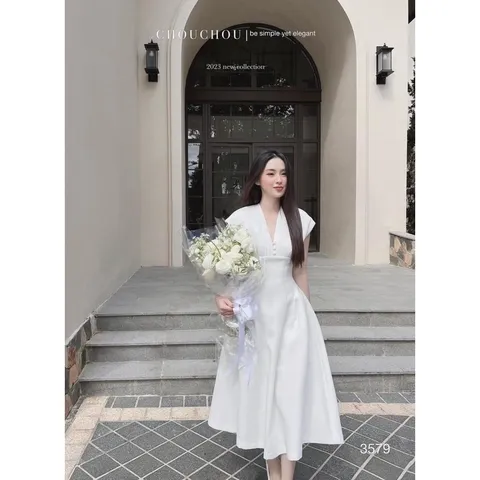 ĐẦM XẾP LY NGỰC Hàng cao cấp Giá 299k Hàng có sẵn giao ngay Đủ size màu trắng kem