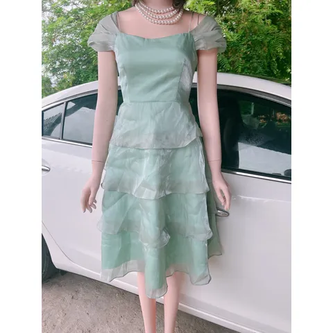Đầm Sóng chất tơ hai lớp, đầm dáng dài Màu xanh thạch Giá 290k Hàng có sẵn giao ngay