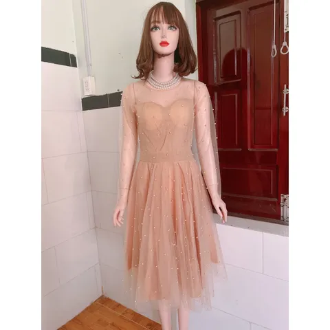 Váy lưới đính ngọc tay dài Giá 320k Hàng có sẵn giao ngay L Có sẵn mút ngực