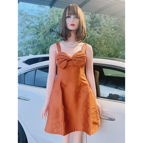 Đầm tapta đính nơ màu cam Hàng đúp lót 2 lớp Hàng có sẵn giao ngay Giá 290k Hàng cao cấp, xịn xò