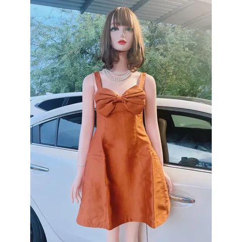 Đầm tapta đính nơ màu cam Hàng đúp lót 2 lớp Hàng có sẵn giao ngay Giá 290k Hàng cao cấp, xịn xò