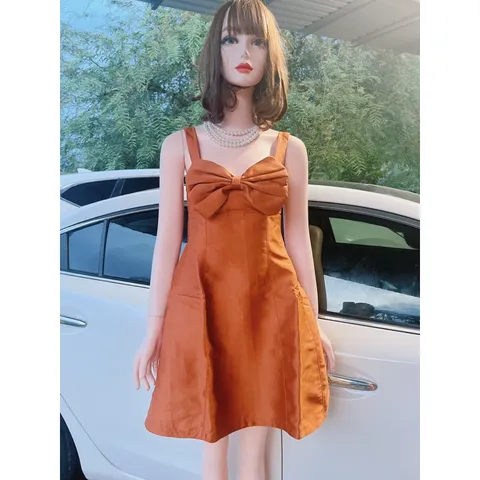 Đầm tapta đính nơ màu cam Hàng đúp lót 2 lớp Hàng có sẵn giao ngay Giá 290k Hàng cao cấp, xịn xò