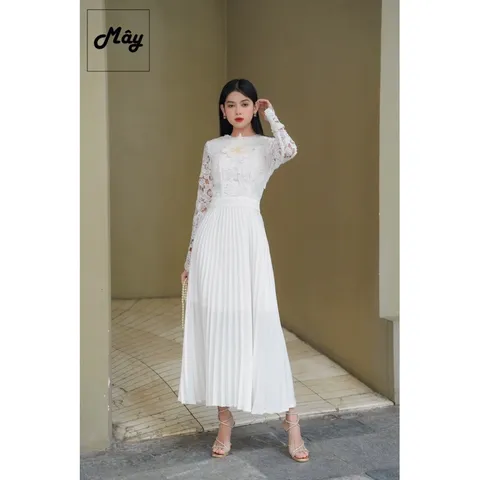 Đầm ren tay dài ren nổi Giá 390k Hàng có sẵn giao ngay Màu trắng