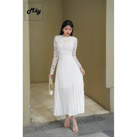Đầm ren tay dài ren nổi Giá 390k Hàng có sẵn giao ngay Màu trắng