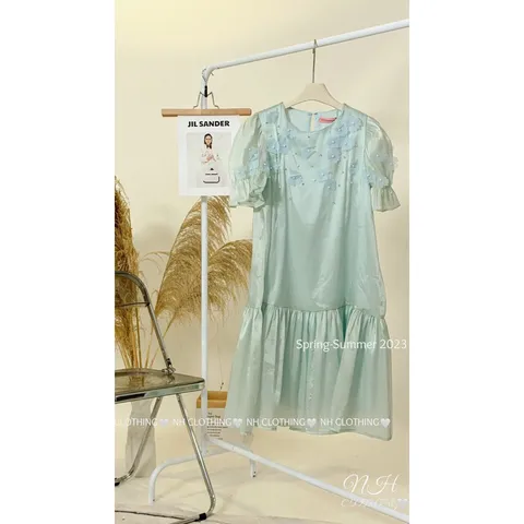 Đầm hoa suông voan tơ siêu đẹp Giá 290k Hang coa sẵn giao ngay màu xanh