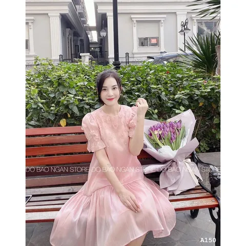 Đầm hoa suông voan tơ siêu đẹp Giá 290k Hang coa sẵn giao ngay màu xanh