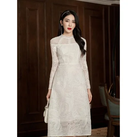 Đầm ren trắng dự tiệc Đầm dự tiệc trắng sang chảnh dự tiệc trắng Giá 420k Đủ size Màu trắng