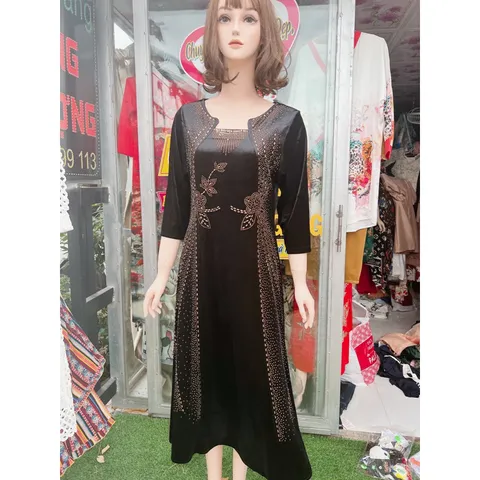 Đầm nhung đen ep đá siêu sang Giá 390k Hàng có sẵn giao ngay