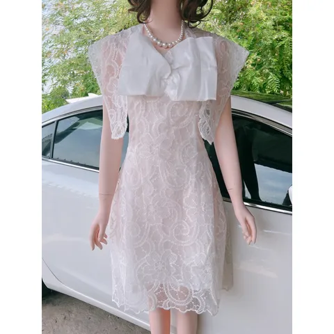 Váy ren nơ ngực tiểu thư Màu trắng Chất liệu ren cao cấp Hàng có sẵn giao ngay M Giá 330k