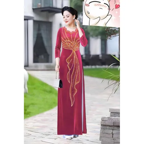 Áo dài nhung tím Hàng có sẵn giao ngay Hàng ép đá siêu đẹp Giá 350k ( quần thêm giá 90k/ quần)