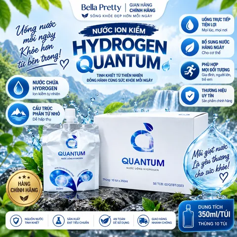 Nước Uống Hydrogen Quantum – Nước Chứa Hydrogen, Ion Kiềm Uống Trực Tiếp Hằng Ngày, Thùng 10 Túi