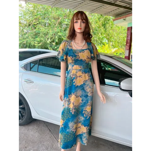 Đầm bo chun phía sau lưng Tay phẩy che bắp tay to Chất liệu lụa mango cao cấp Giá 310k