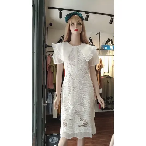 đầm trắng ren cao cấp,  bâu voan Hàng cao cấp siêu đẹp ren nổi Giá 420k Hàng có sẵn giao ngay L