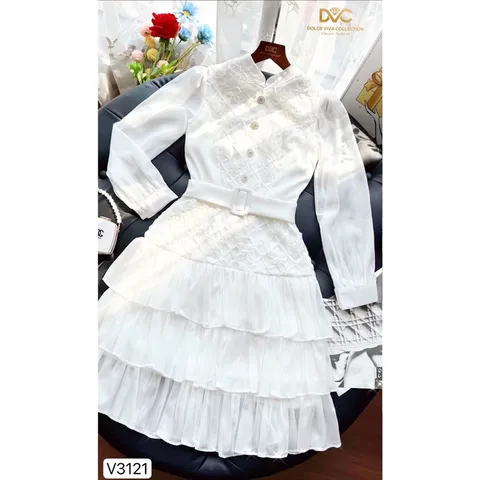 VÁY TRẮNG XOÈ TẦNG KÈM ĐAI  Hàng cao cấp DVC Giá 390k Hàng có sẵn giao ngay