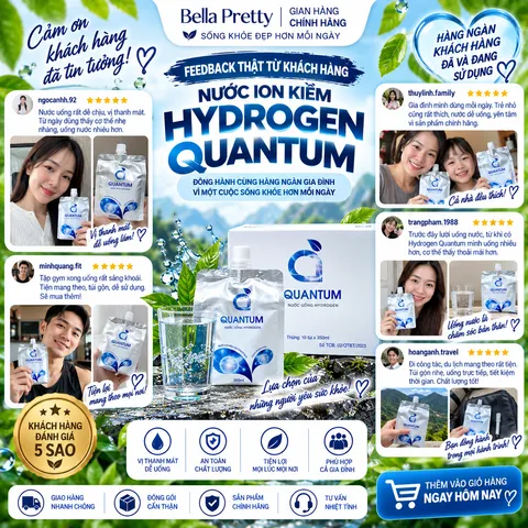 Nước Uống Hydrogen Quantum – Nước Chứa Hydrogen, Ion Kiềm Uống Trực Tiếp Hằng Ngày, Thùng 10 Túi