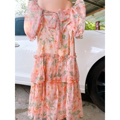 Đầm Quảng Châu siêu đẹp Giá 299k Hàng có sẵn giao ngay L Chất liệu voan tơ cao cấp